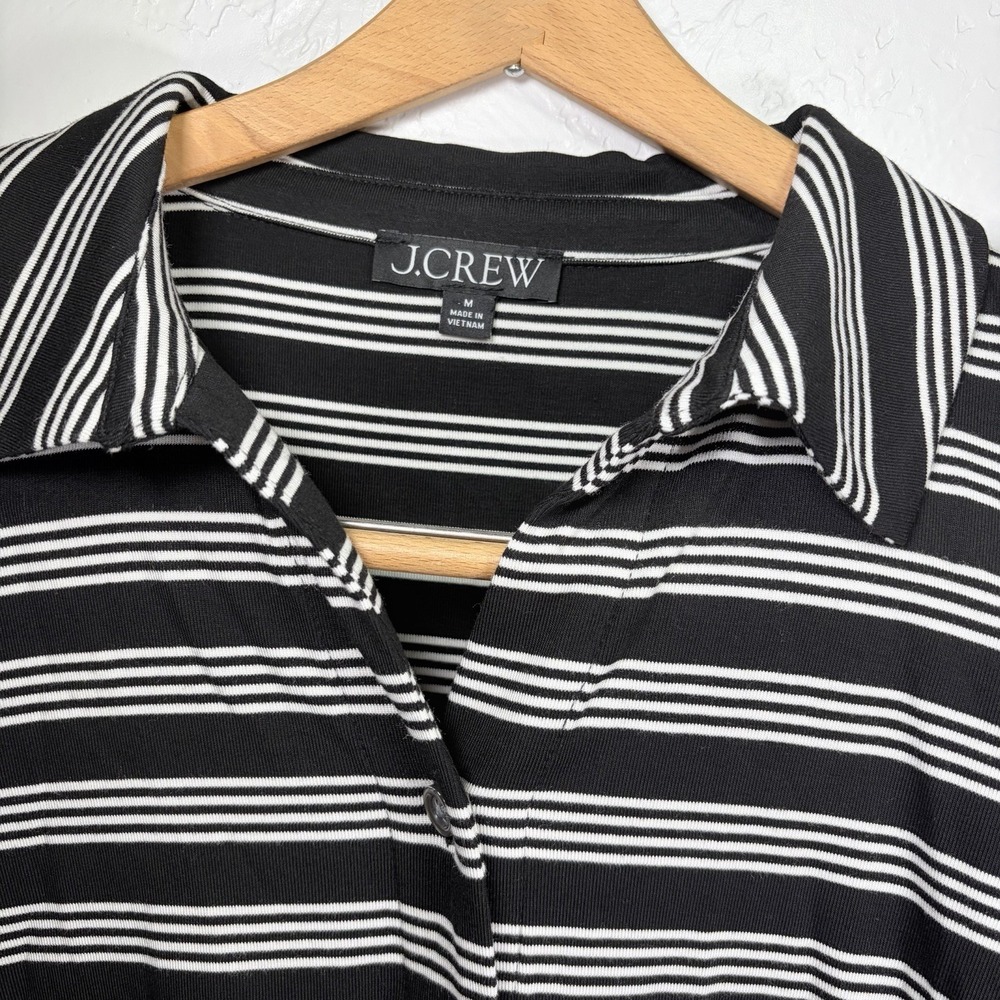 J.Crew Long Sleeve Button-up Top Striped Refined‎ Rib Knit Size M Black White